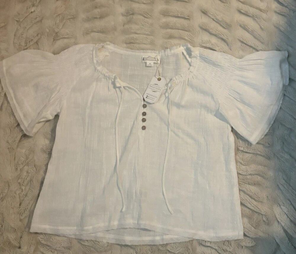 BNWT LoveRiche White Gauzy Cotton Peasant Blouse - Size M